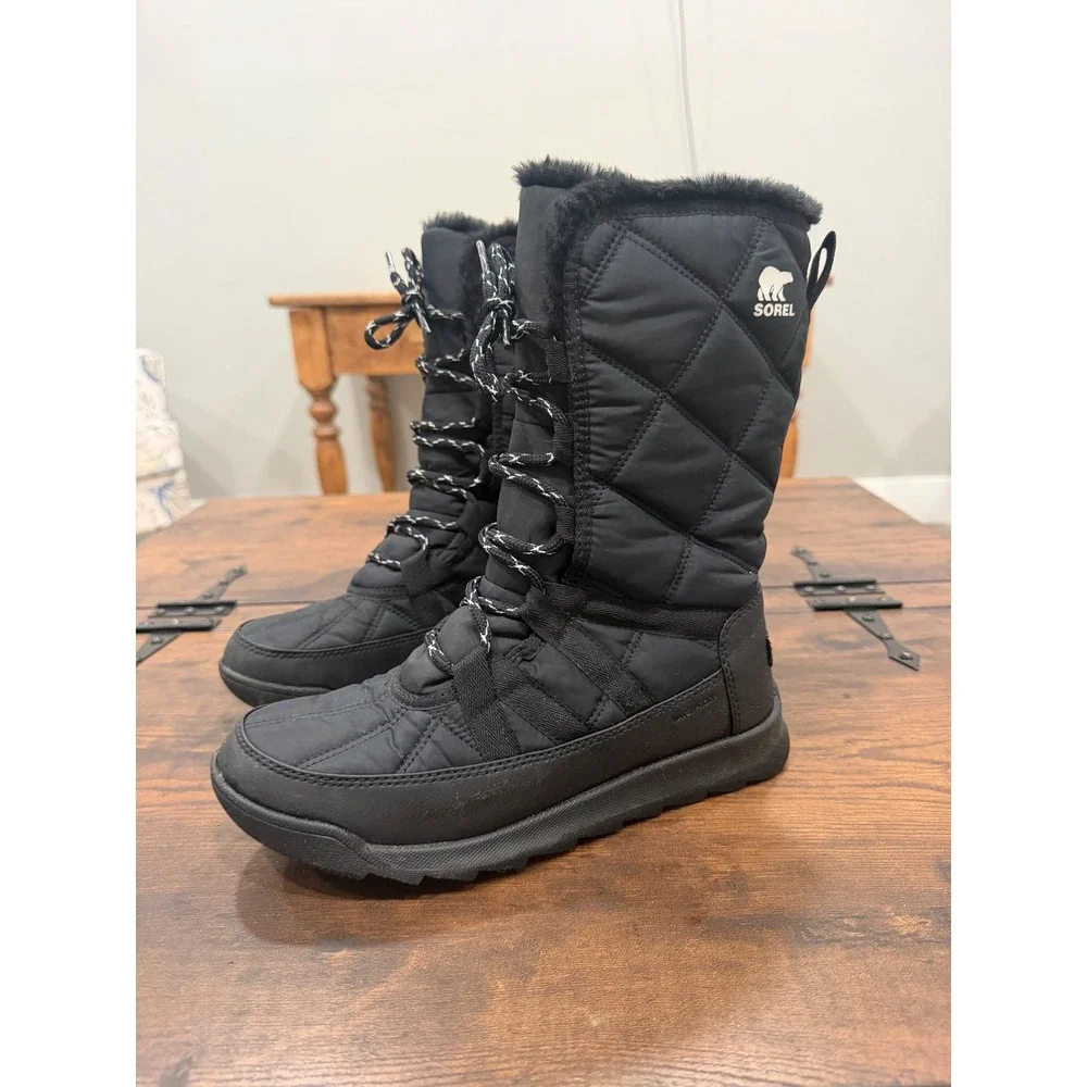Sorel Whitney II Tall Snow Boots Womens 7.5 Black Waterproof Quilted Winter Cozy